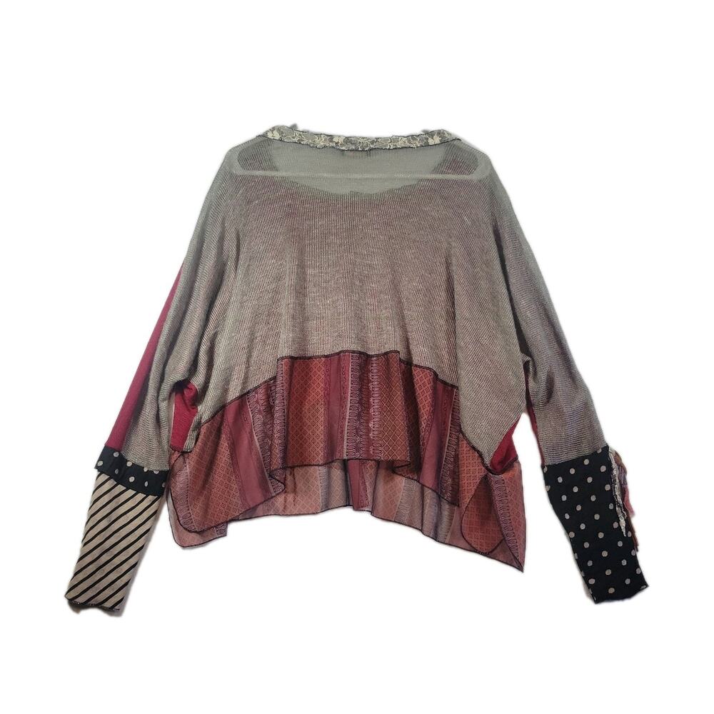 Vintage Lee Anderson Red Boho Tunic Blouse SZ M USA Button Fringe Lace Accent - Picture 2 of 8